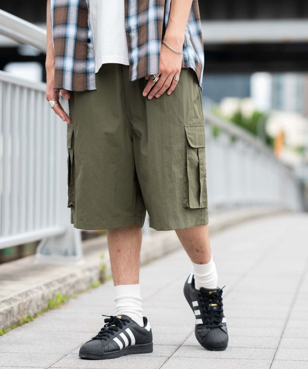 WEGO 【撥水/速乾/ウエストゴム/ユニセックス着用ITEM/MLサイズ展開】ナイロンイージーバギーカーゴショーツ 