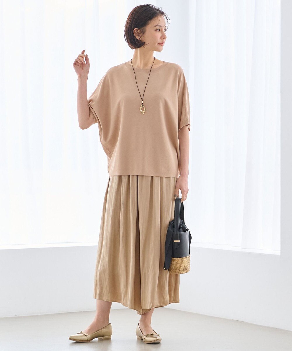 自由区 【ウエストゴム・長さ調整可・洗える・XSサイズあり】ビンテージサテン ガウチョパンツ 