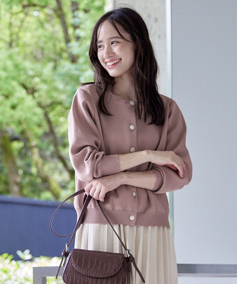 Tiaclasse L 【洗える】中空糸ビジューボタンカーディガン 