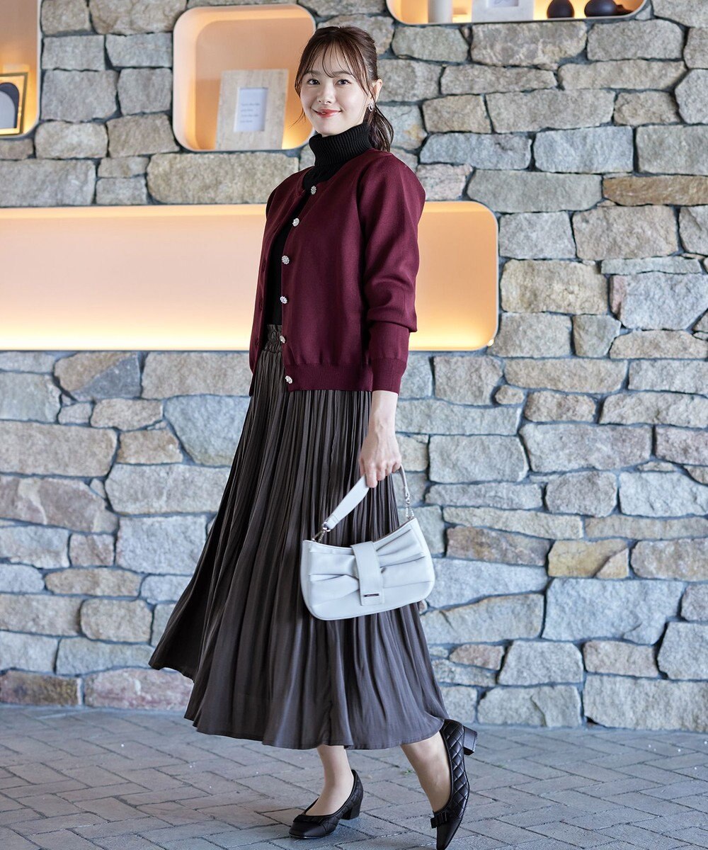 Tiaclasse L 【洗える】中空糸ビジューボタンカーディガン 