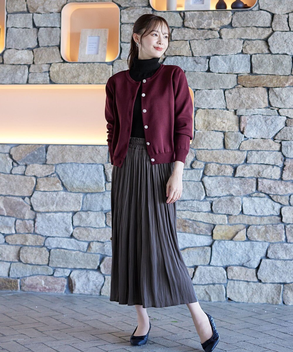 Tiaclasse L 【洗える】中空糸ビジューボタンカーディガン 