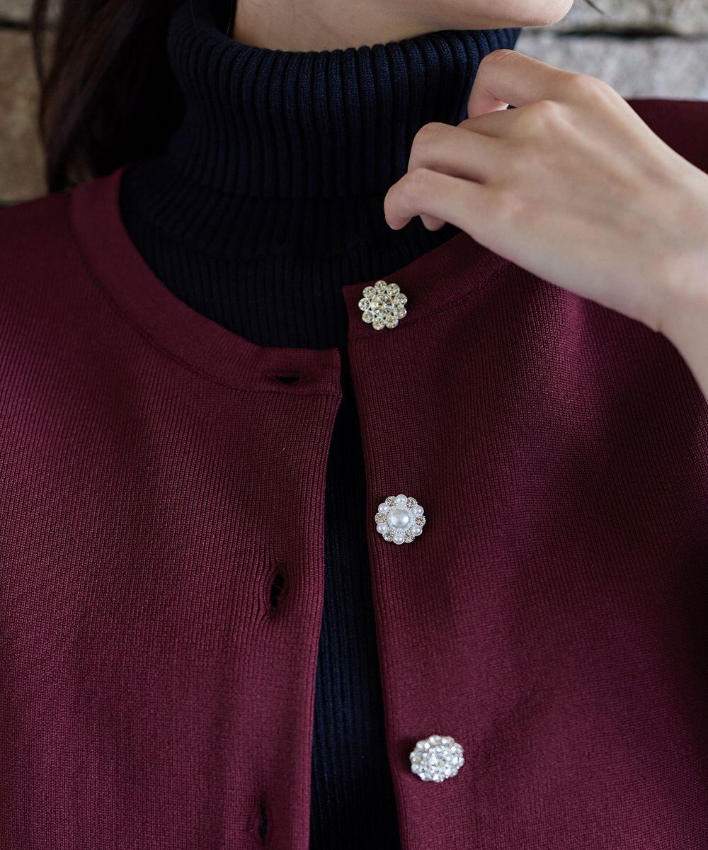 Tiaclasse L 【洗える】中空糸ビジューボタンカーディガン 