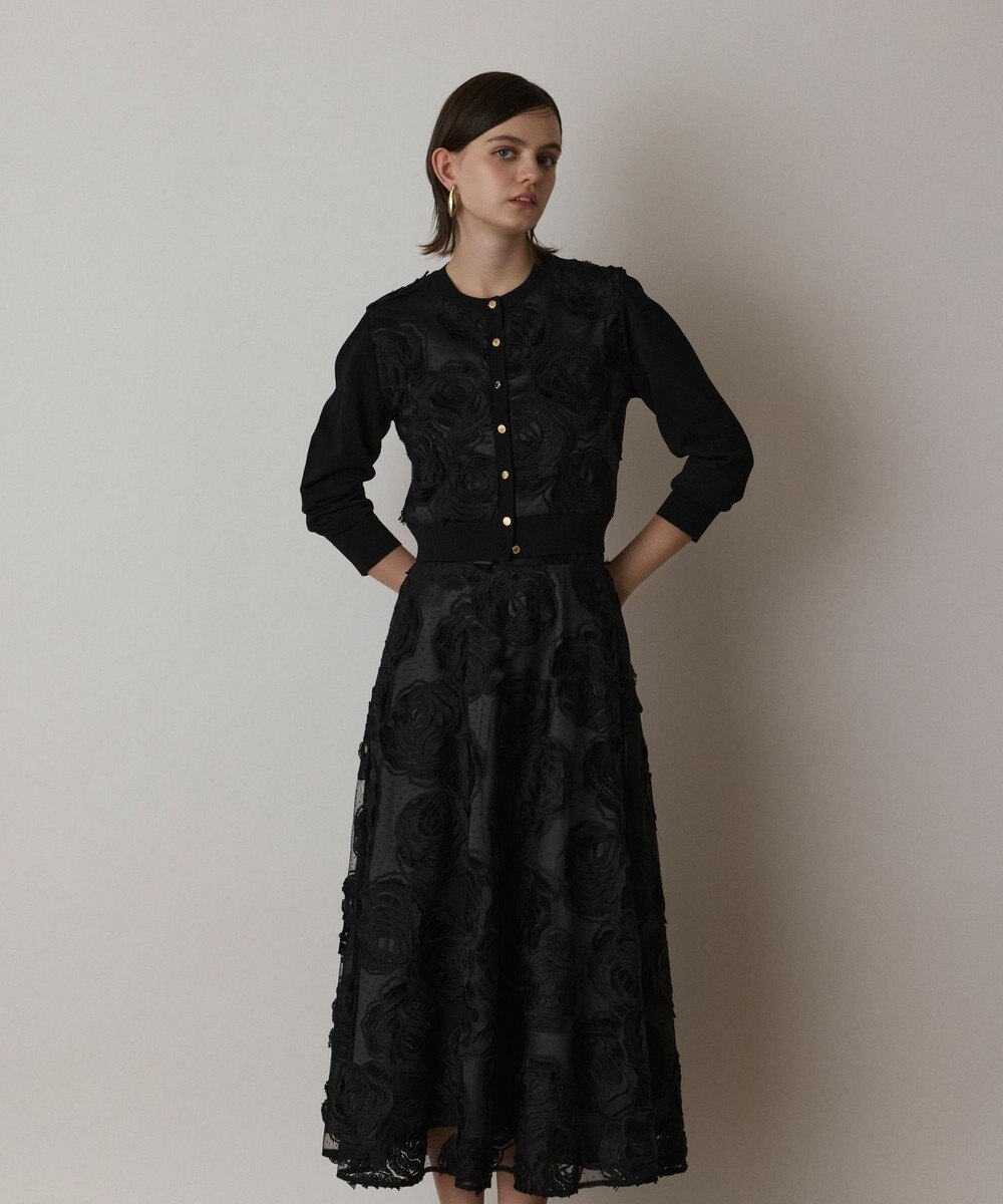 GRACE CONTINENTAL ローズ刺繍ニットカーディガン 