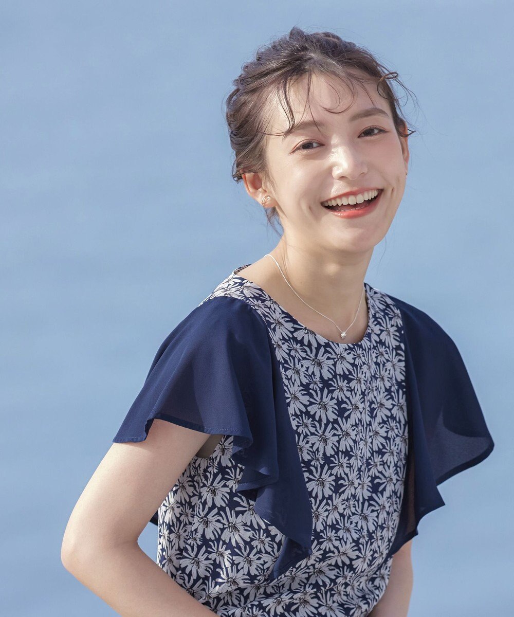 Tiaclasse 【洗える】フレアスリーブ花柄サックワンピース 