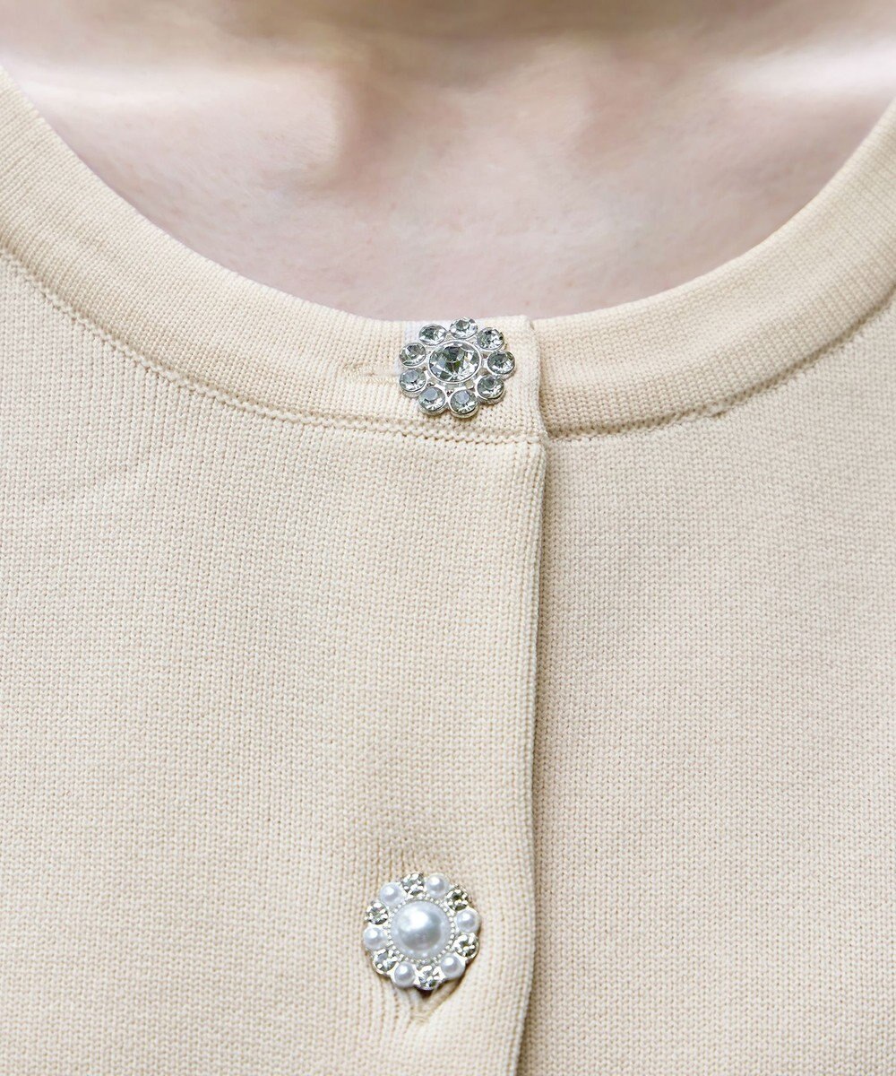 Tiaclasse L 【洗える】中空糸ビジューボタンカーディガン 