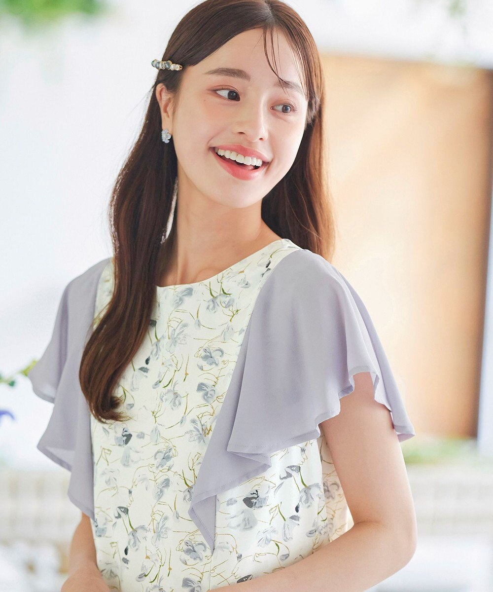 Tiaclasse 【洗える】フレアスリーブ花柄サックワンピース 