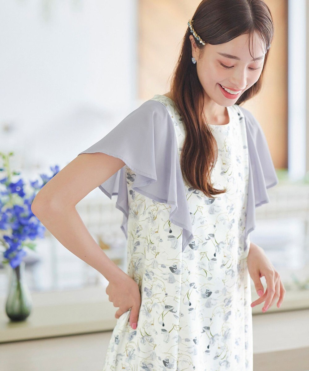 Tiaclasse 【洗える】フレアスリーブ花柄サックワンピース 