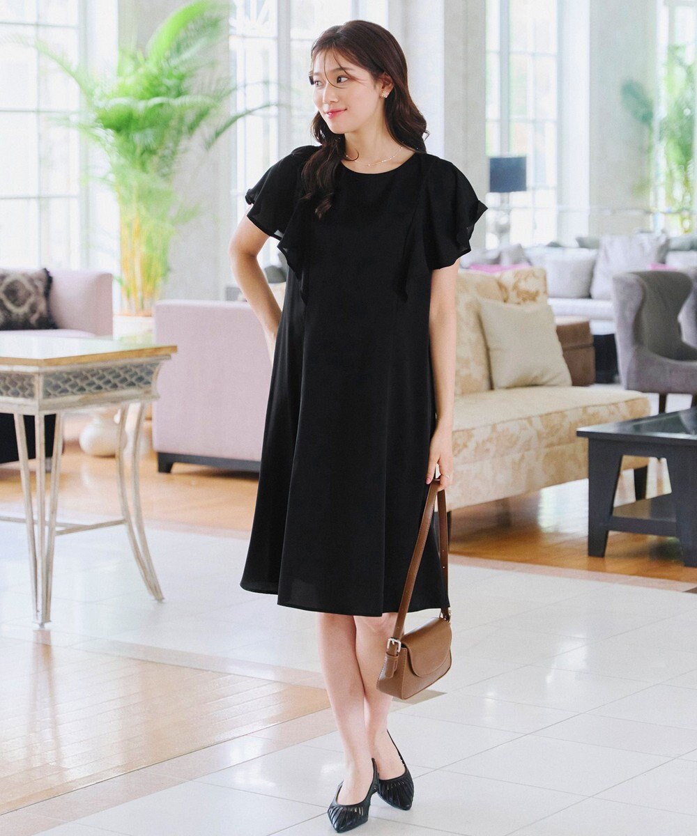 Tiaclasse 【洗える】フレアスリーブ花柄サックワンピース 