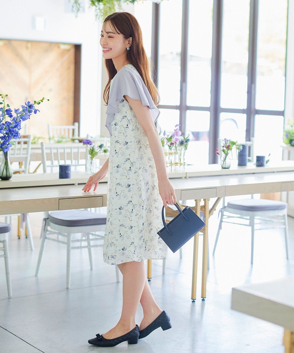 Tiaclasse 【洗える】フレアスリーブ花柄サックワンピース 