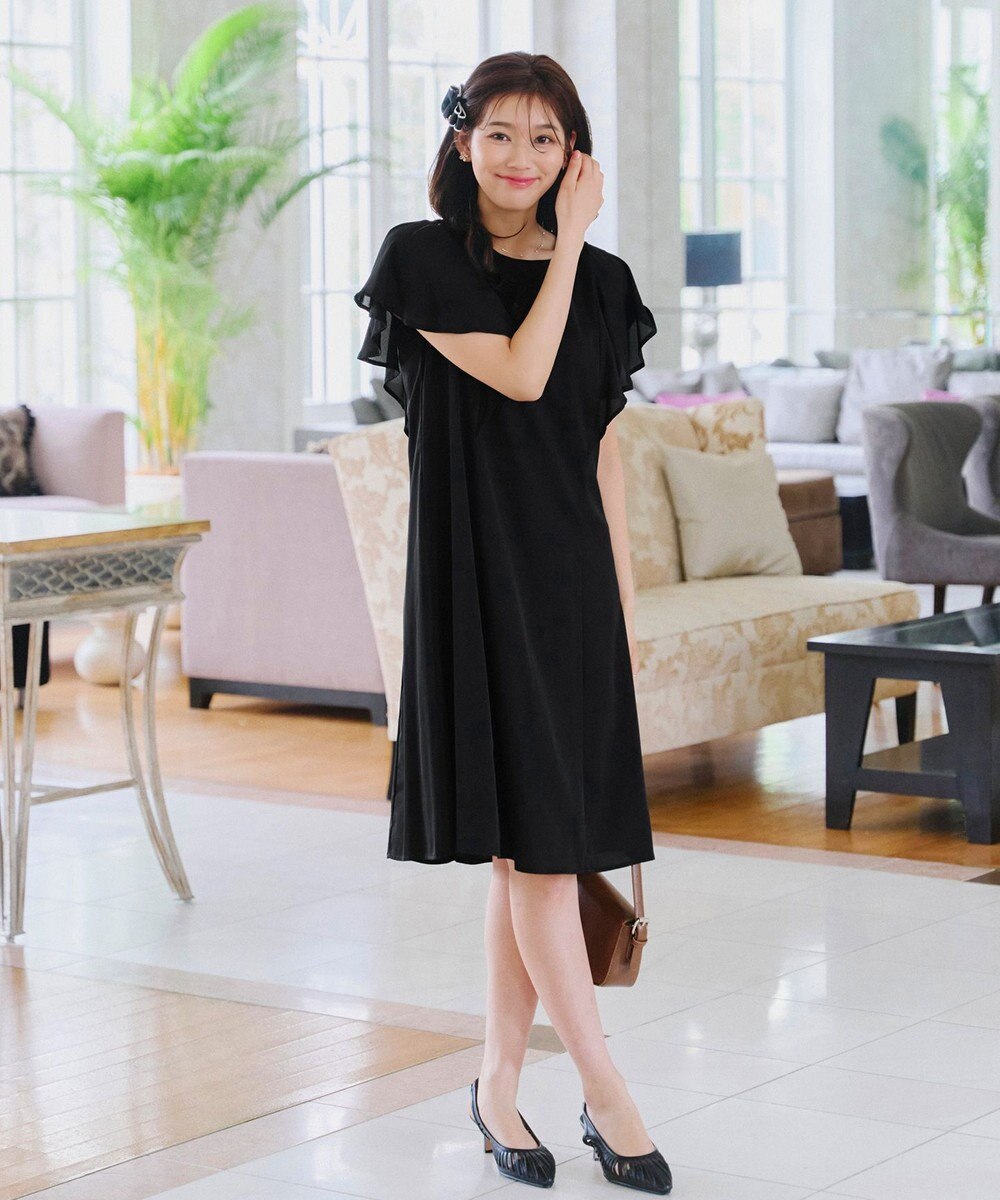 Tiaclasse 【洗える】フレアスリーブ花柄サックワンピース 