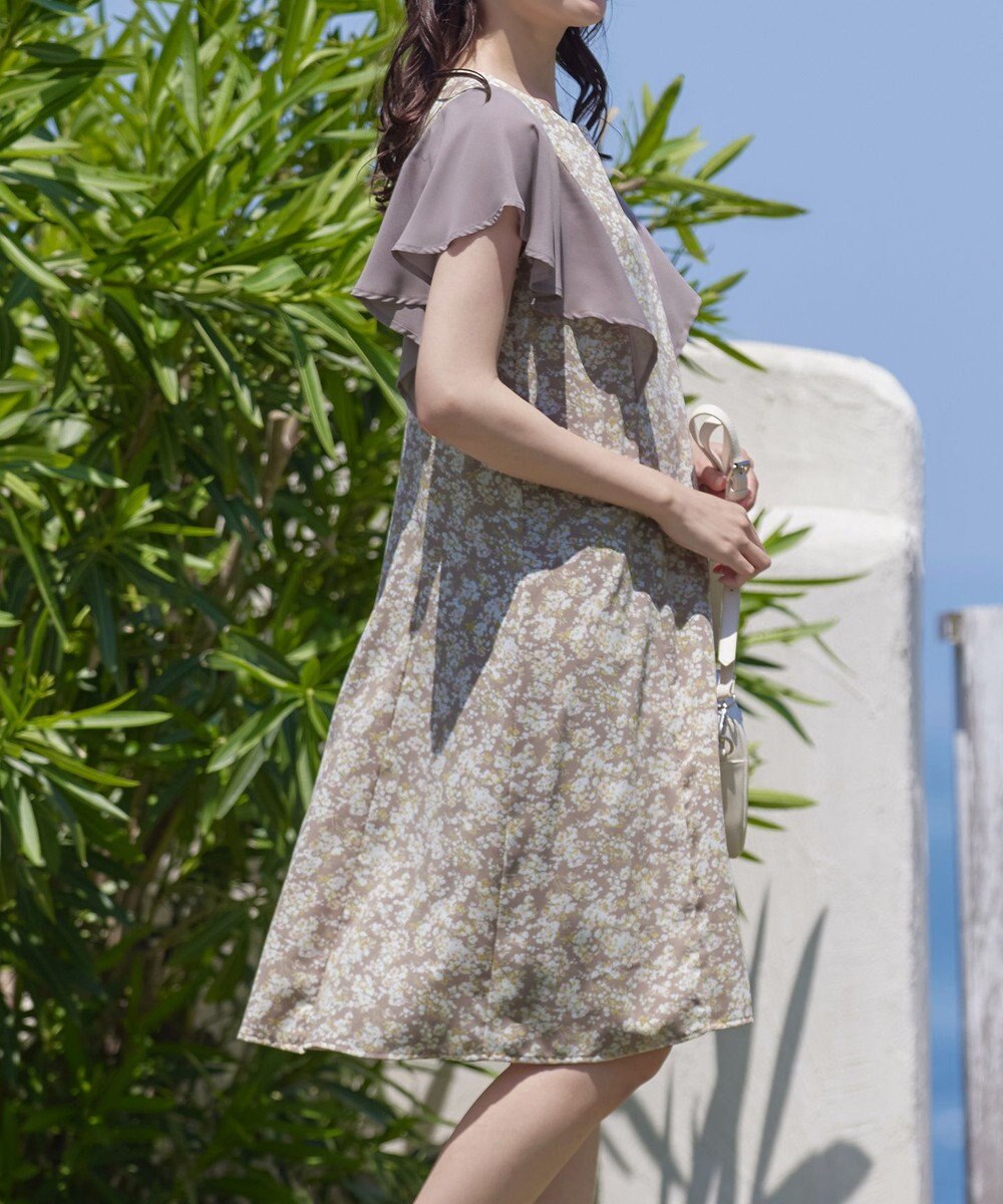 Tiaclasse 【洗える】フレアスリーブ花柄サックワンピース 