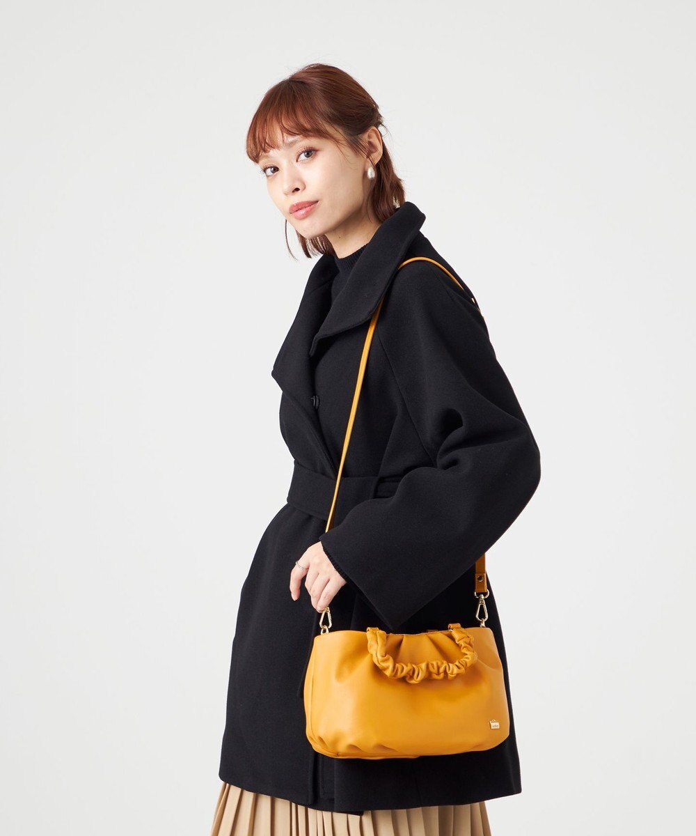 LA BAGAGERIE シープレザー ギャザーハンドル2wayラウンドトートバッグ 