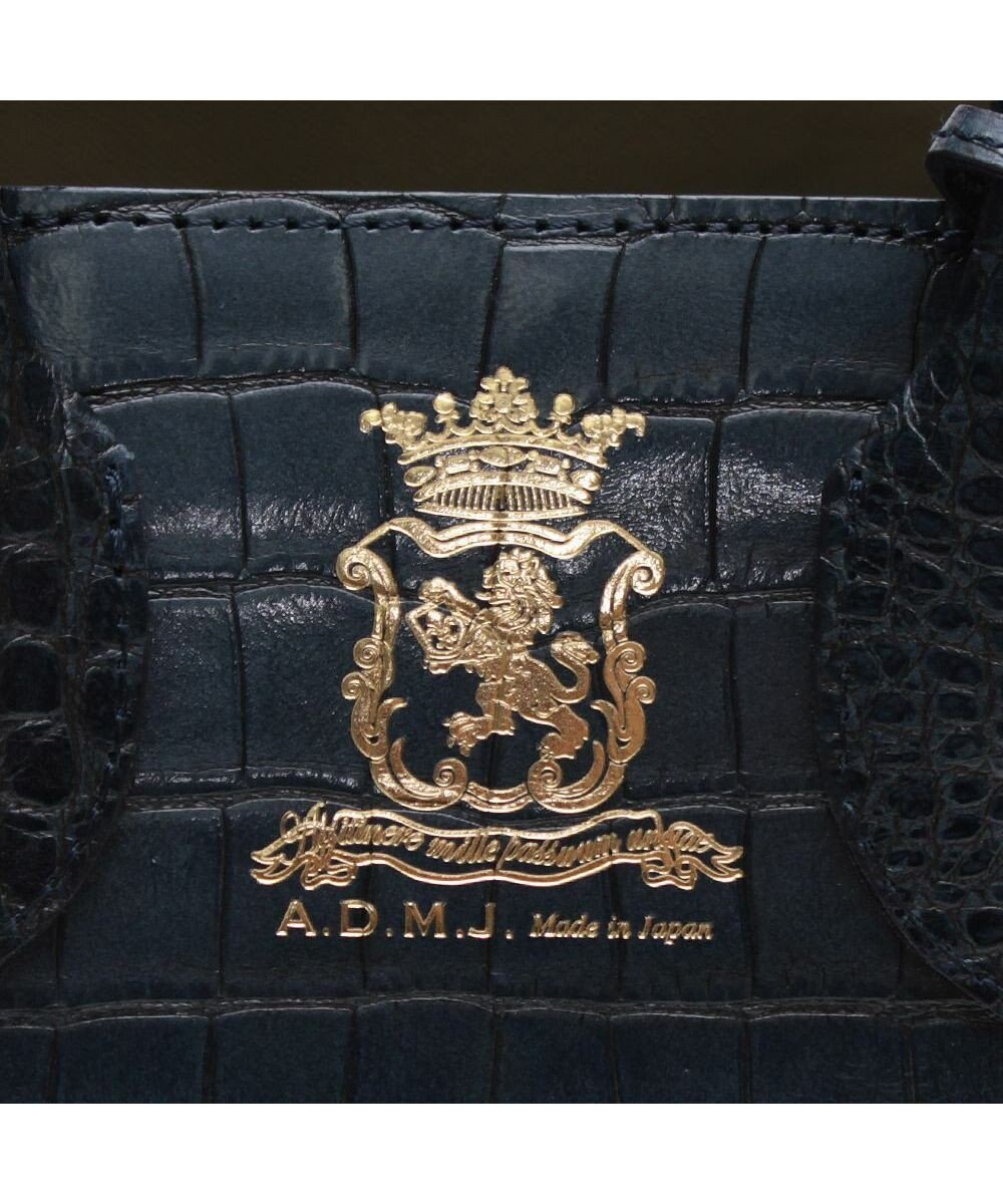 A.D.M.J. 【牛革】クロコ型押しサイドバックルトート25cm(ショルダーストラップ付) 