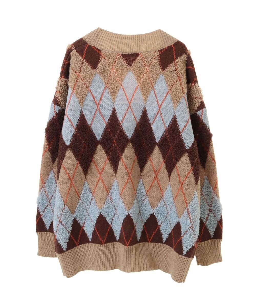 earth music&ecology ループ編みアーガイルカーディガン 