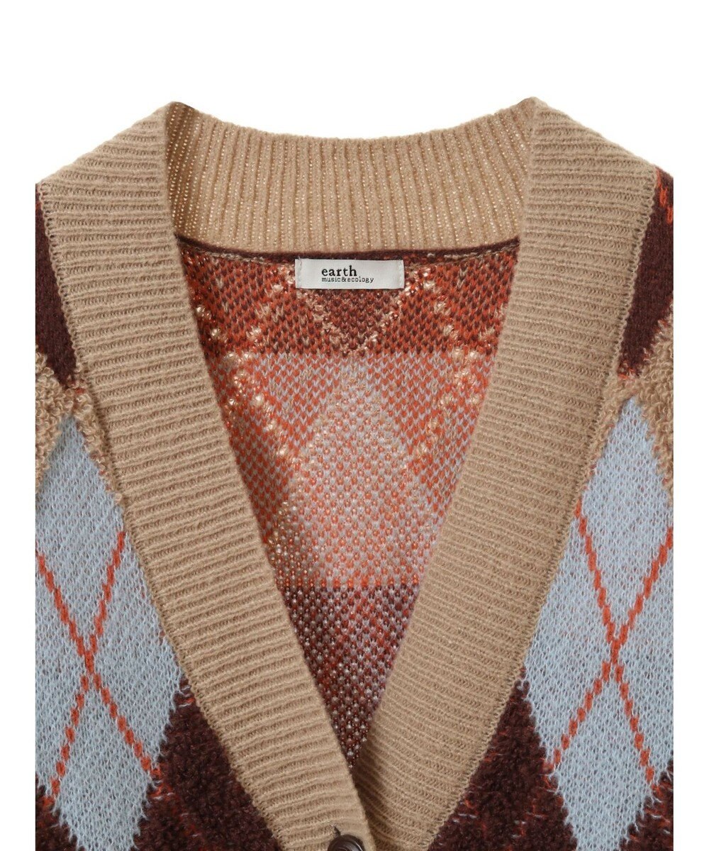 earth music&ecology ループ編みアーガイルカーディガン 