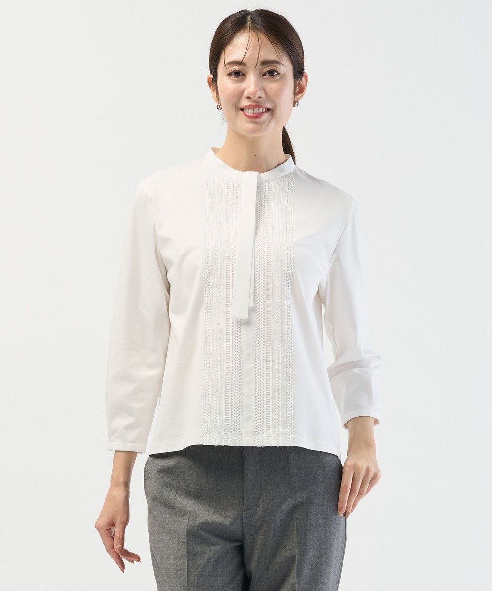 J.PRESS LADIES レースコンビ ボウタイ カットソー 