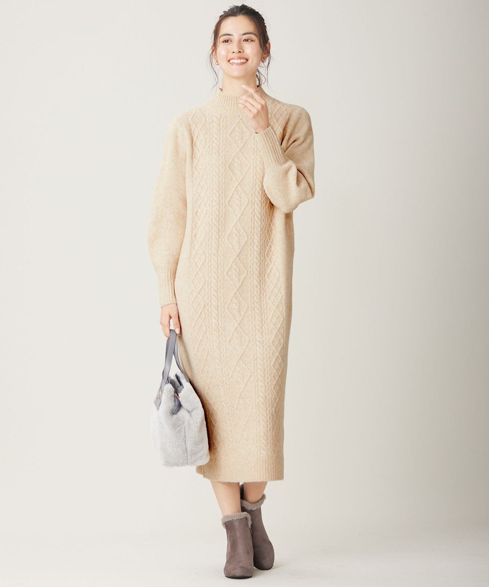 ANY SIS 【洗える】ハイネックケーブルニット ワンピース 