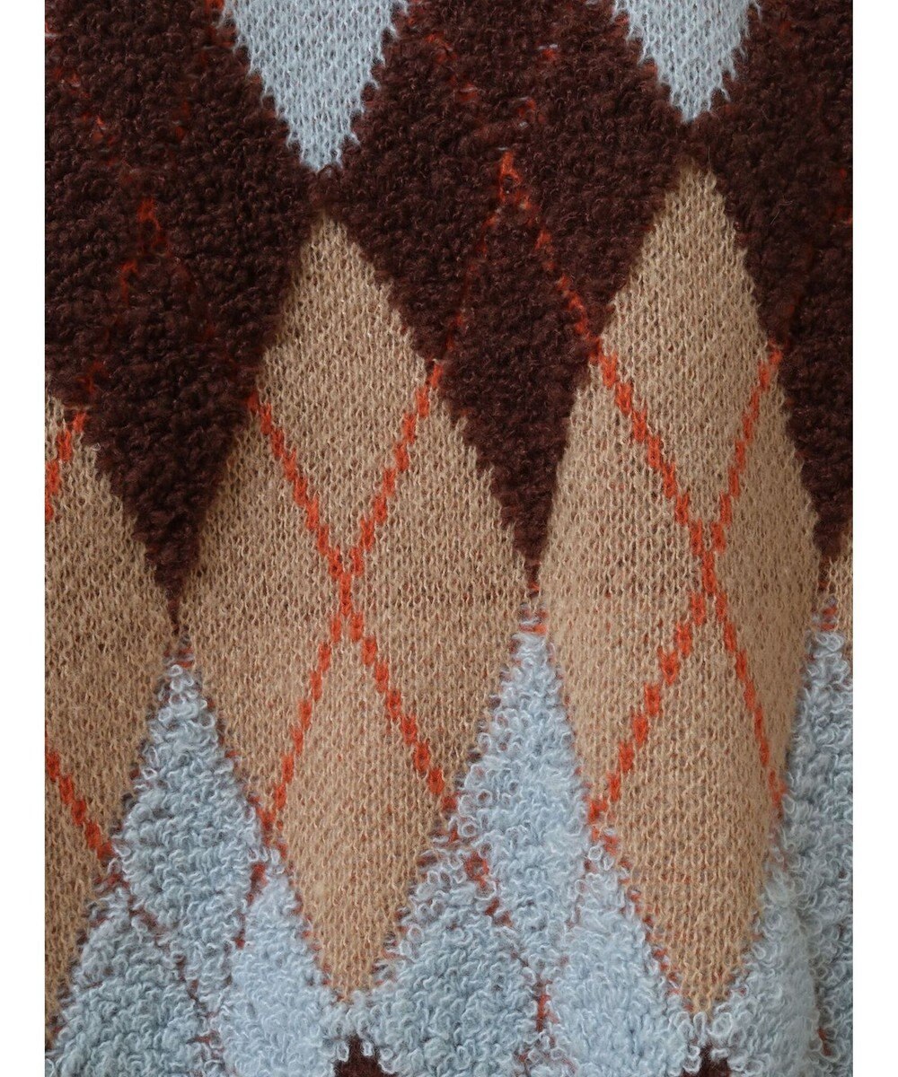 earth music&ecology ループ編みアーガイルカーディガン 