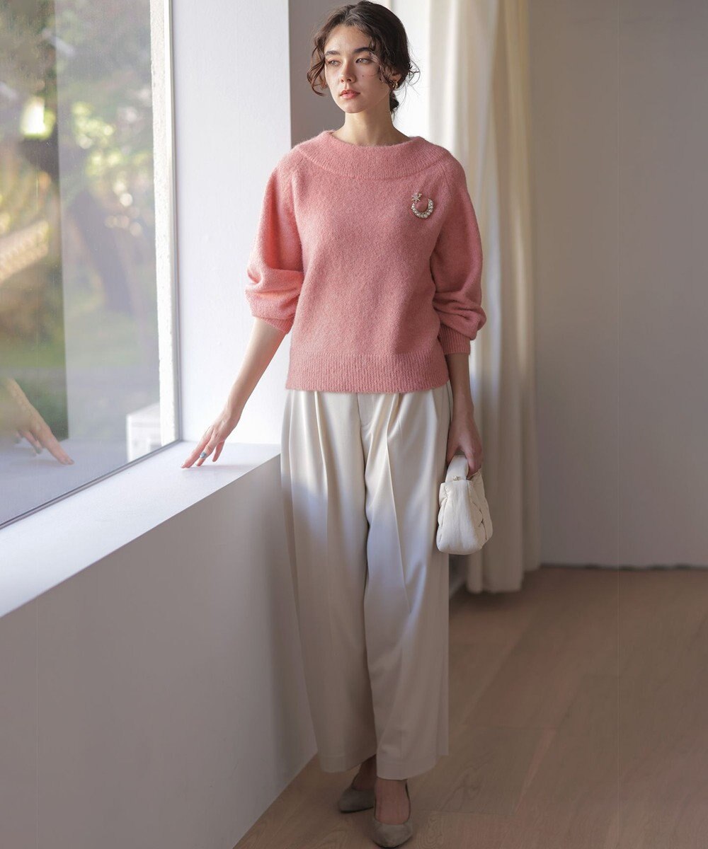 組曲 L へアリーヤーンボートネック ニット 