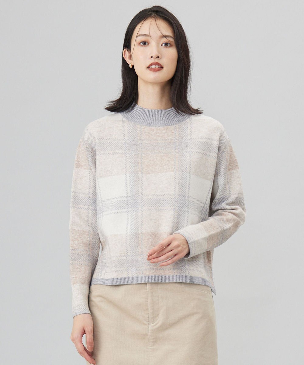 J.PRESS LADIES L 【洗える】WOOLY STRETCH PLAID ニット ベージュチェック系