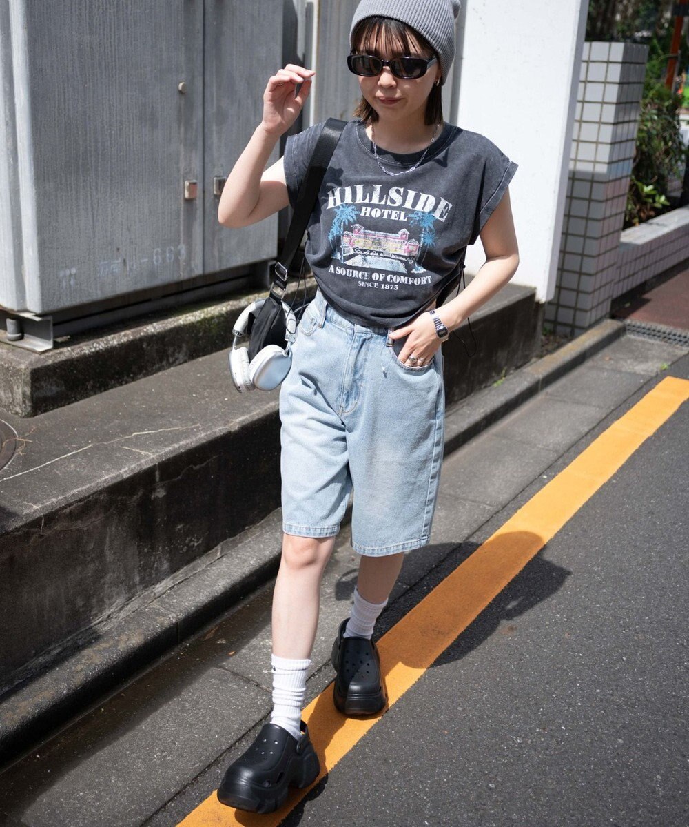 WEGO ヴィンテージウォッシュドロストデザインT 