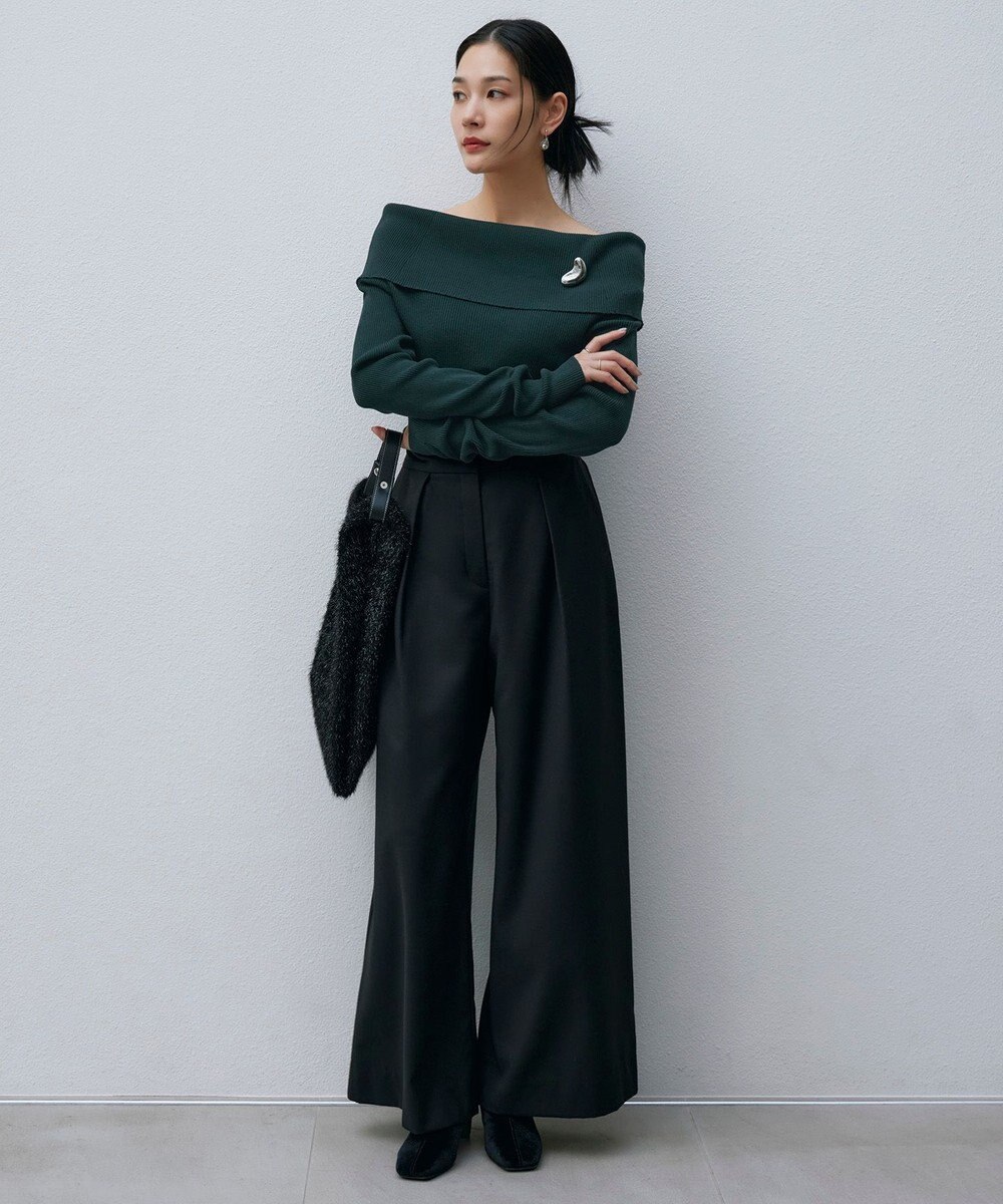 ICB 【洗える】 ウールヴィスコースストレッチ タックパンツ 