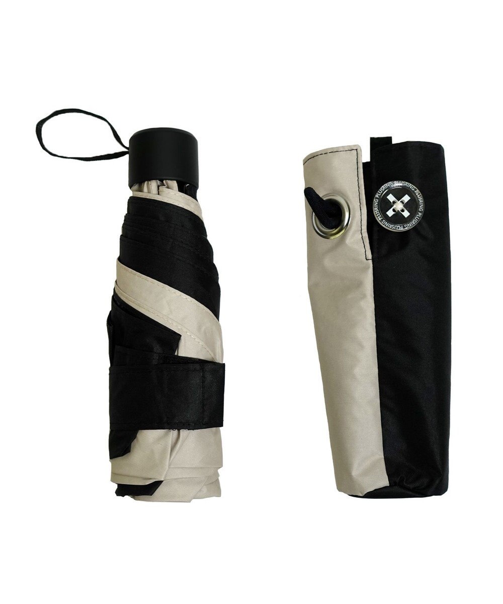 +RING UNISEX プラスリング 晴雨兼用 簡単開閉式折傘 BLK×BGE T1339 