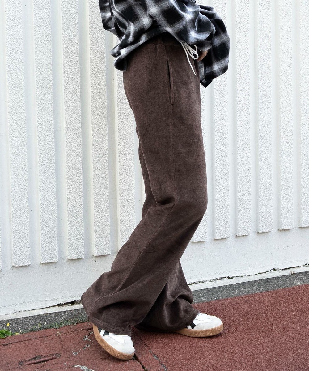 WEGO 【ウエストゴム】ベロアフレアパンツ 