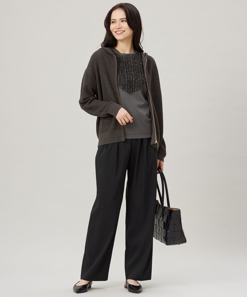 自由区 S 【洗える】リネンミドルゲージフーディ ニット 