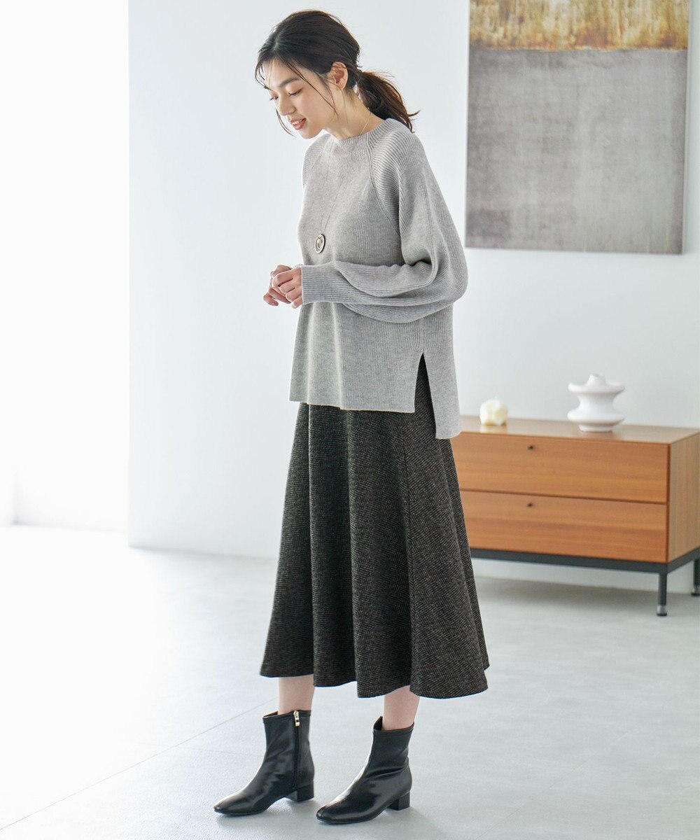 ANY 【ウエストゴム】ループツイードヘリンボーンフレアスカート 