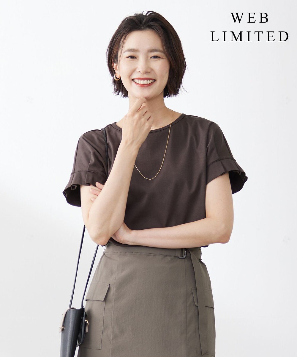J.PRESS LADIES 【WEB限定カラーあり・接触冷感・UVケア】コンパクトコットンスムース タックスリーブ カットソー 