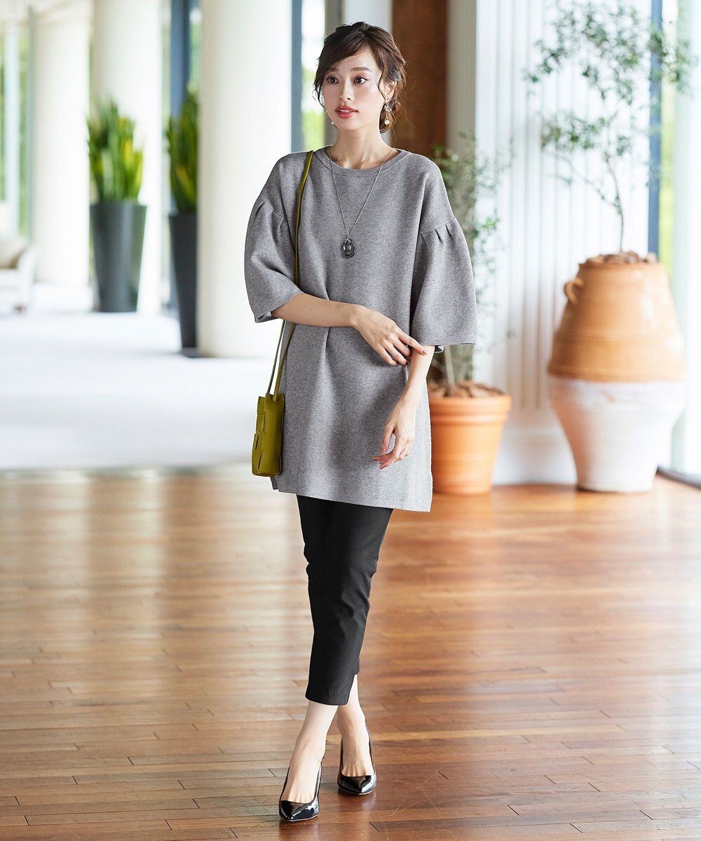 Tiaclasse 【洗える】タックベルスリーブニットチュニック 