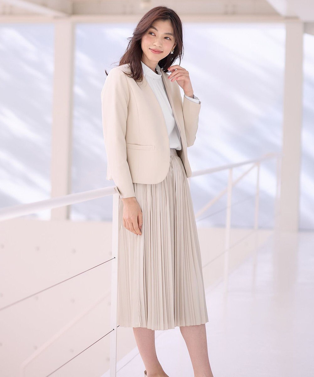 ANY 【WEB限定】ダブルクロスストレッチ Ｖネックノーカラージャケット 