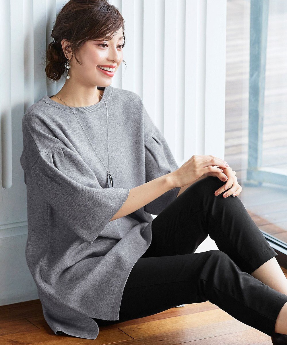 Tiaclasse L 【洗える】タックベルスリーブニットチュニック 