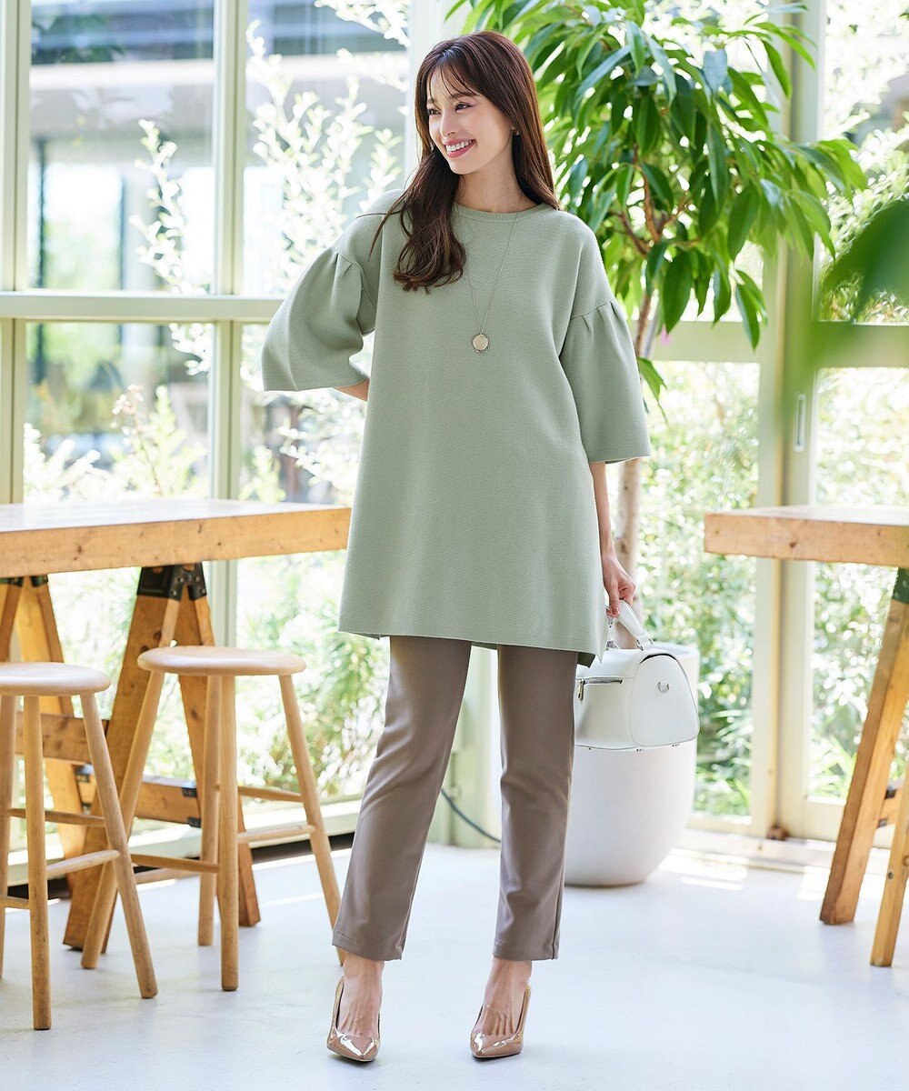 Tiaclasse L 【洗える】タックベルスリーブニットチュニック 