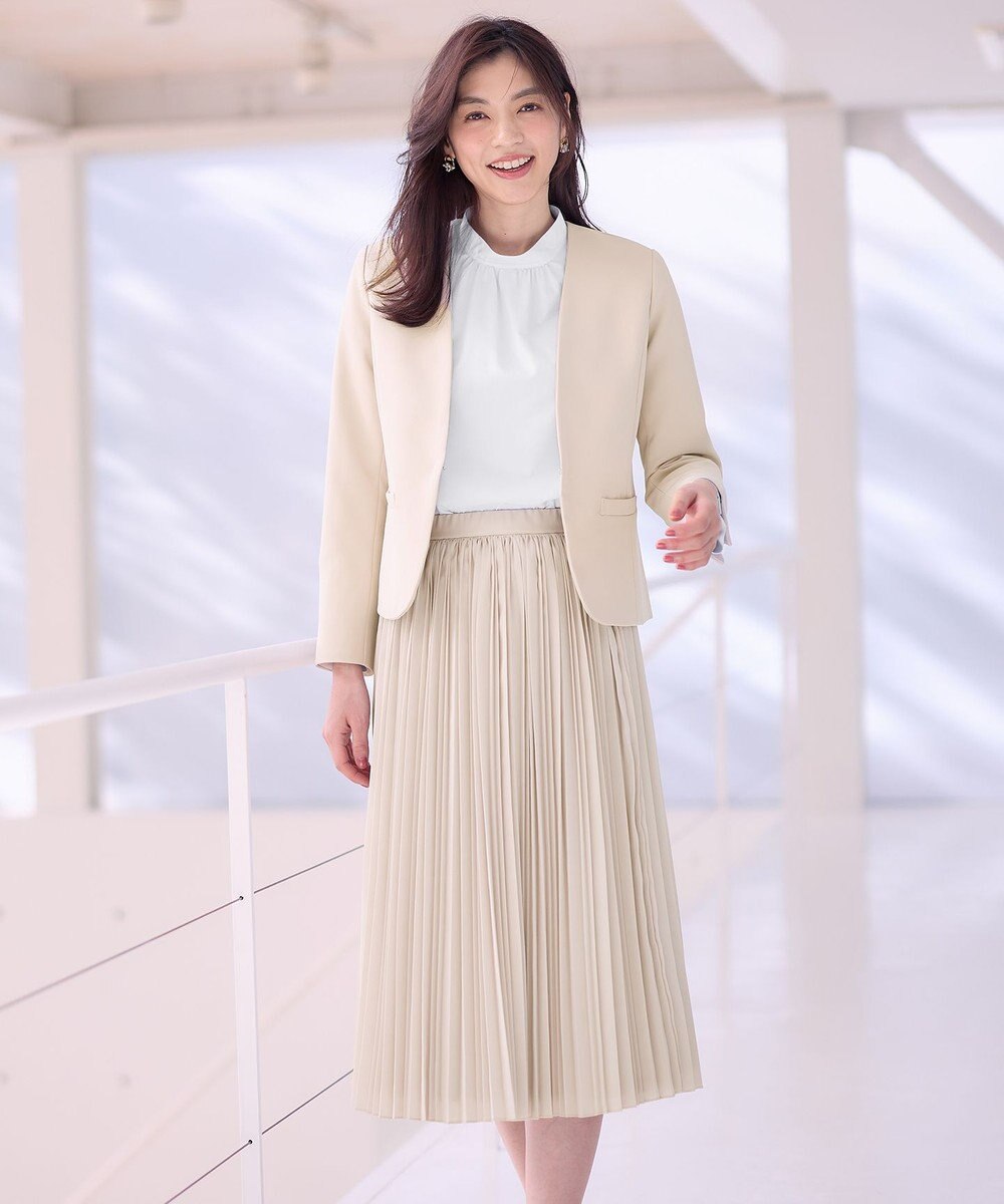 ANY 【WEB限定】ダブルクロスストレッチ Ｖネックノーカラージャケット 