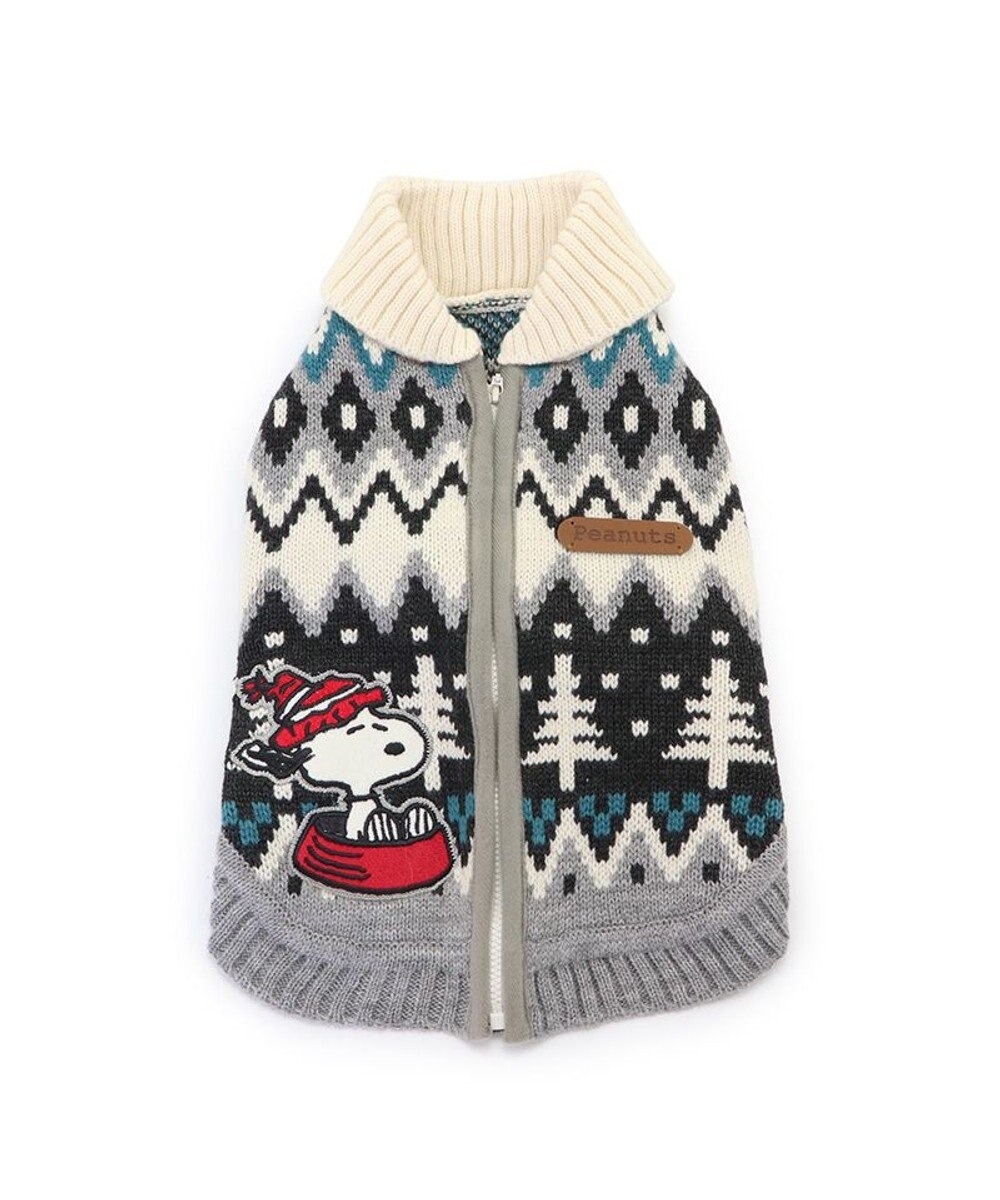 PET PARADISE スヌーピー 背中開き ニット雪遊び柄 《グレー》 中型犬 大型犬 