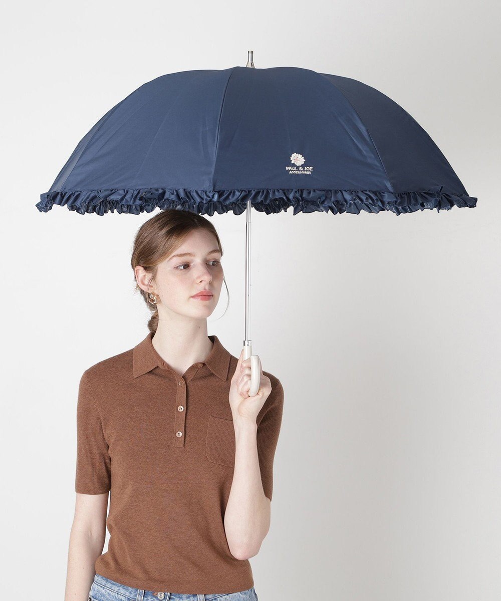 MOONBAT PAUL&JOE ACCESSOIRES (ポール&ジョー) 晴雨兼用日傘 長傘 ワンポイントクリザンテームフリル 一級遮光 遮熱 UV 
