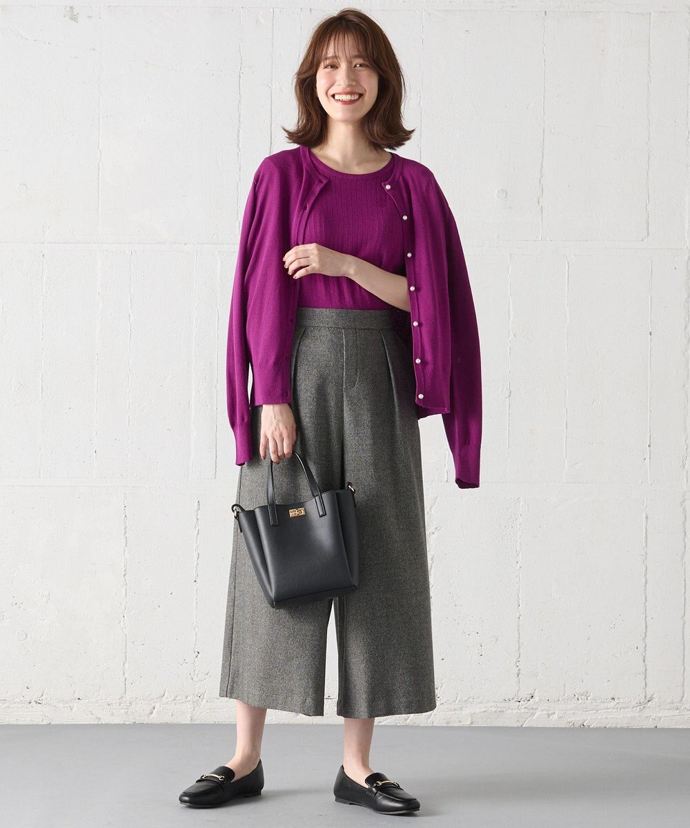 ANY 【洗濯機可能/ウエストゴム】ライトツイード ワイドパンツ 