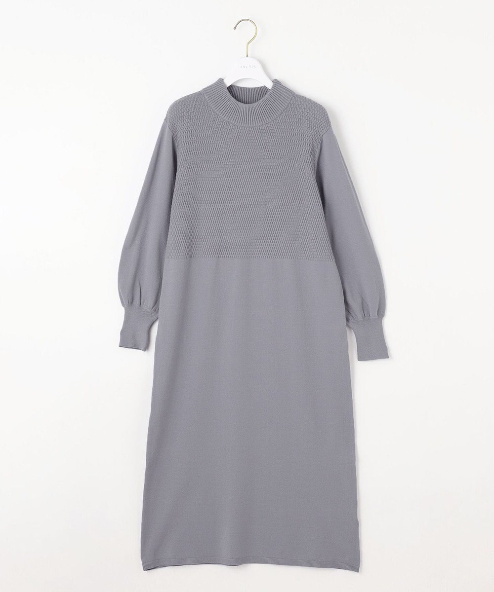 ANY SIS 【洗える】バスケット編み切替えニット ワンピース 