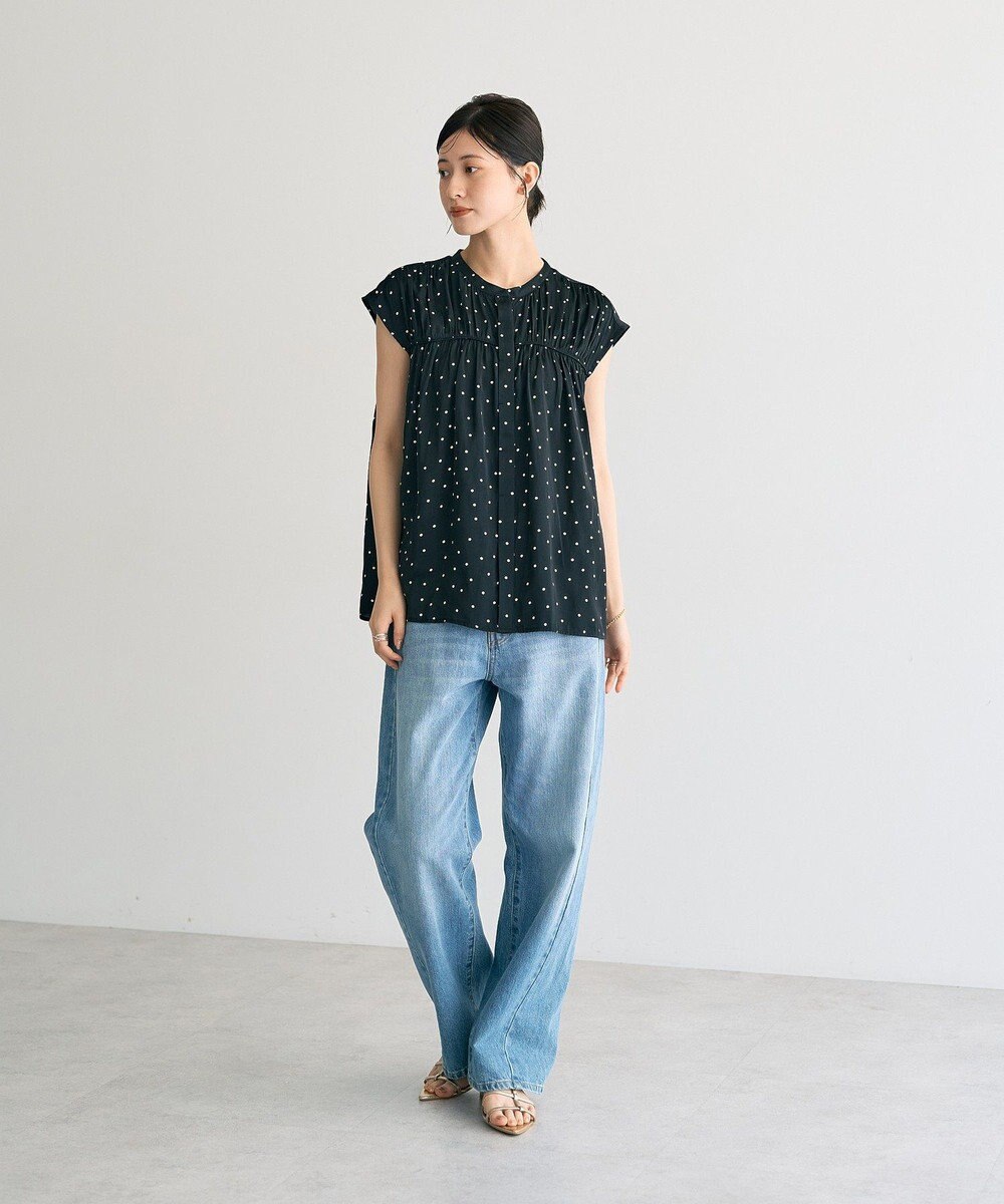 YECCA VECCA ドット柄ギャザーブラウス 