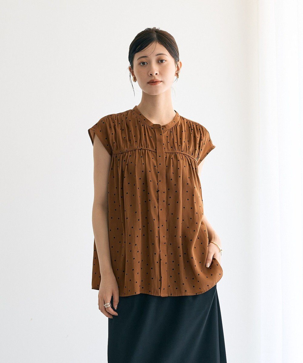 YECCA VECCA ドット柄ギャザーブラウス 