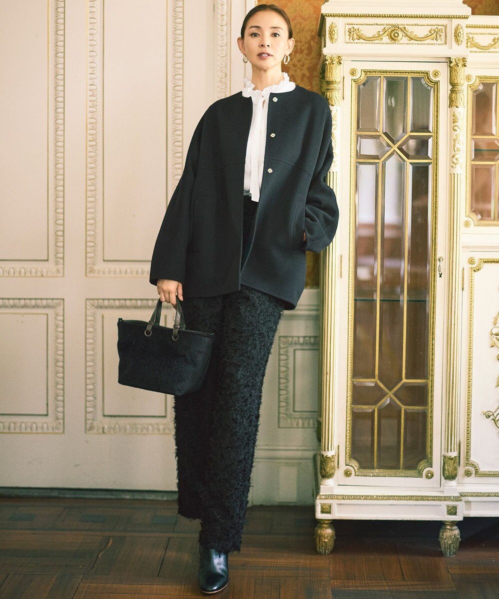 自由区 S 【SHIHOさん着用】ウールリバーノーカラー コート 