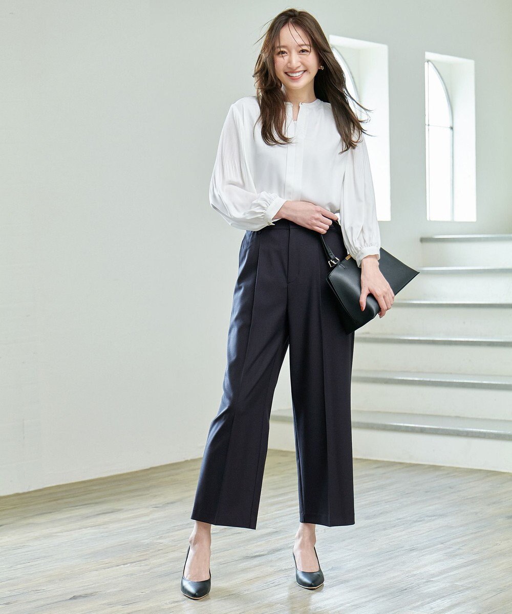 ANY L 【洗濯機可/ストレッチ/ウエストゴム/セットアップ可】イージーケアワイドパンツ 