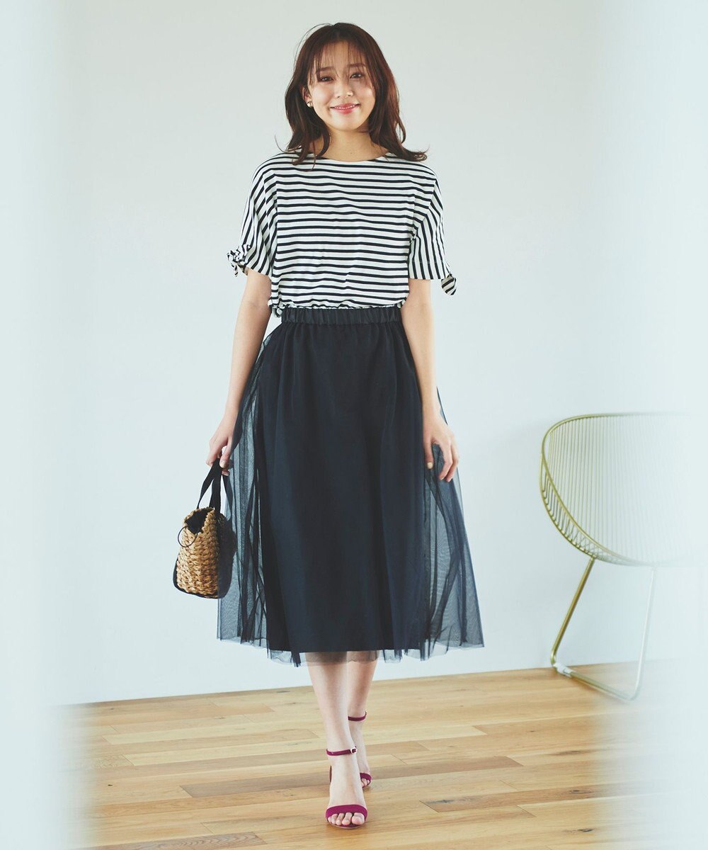 Feroux 【UVケア】リボンスリーブドルマン Tシャツ 