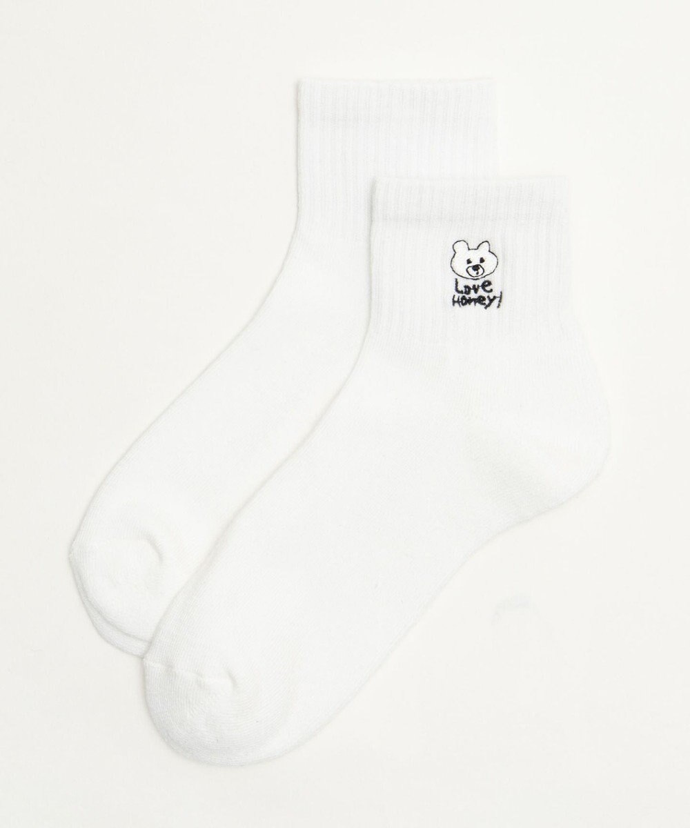 WEGO 手描き風刺繍アンクルパイルソックス 