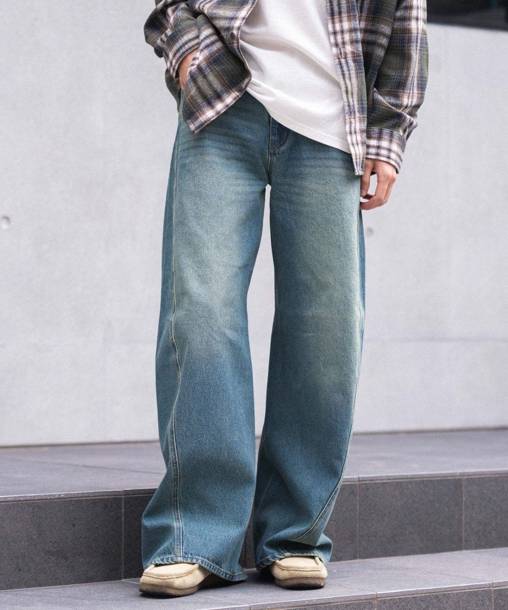 WEGO 【ウエスト調整可/SMLサイズ展開】ローライズカバーフィットフレアデニムパンツ 