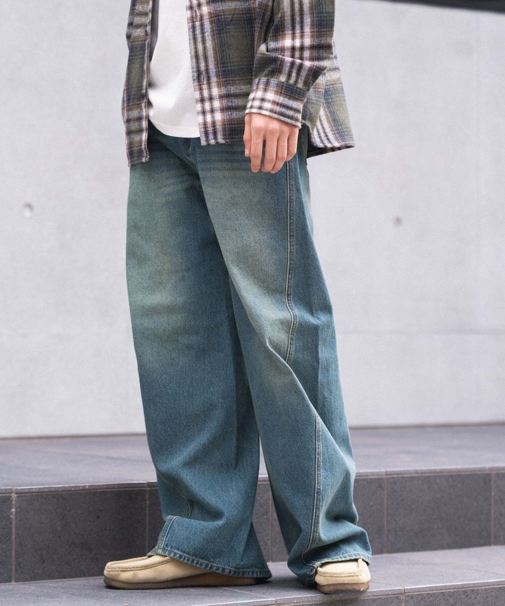 WEGO 【ウエスト調整可/SMLサイズ展開】ローライズカバーフィットフレアデニムパンツ 