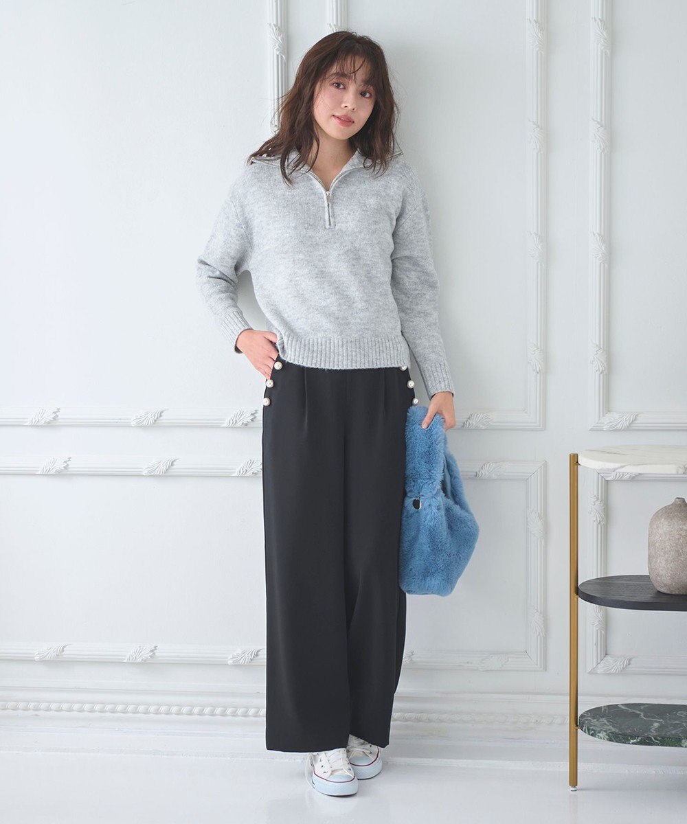 Feroux 【古畑星夏さん着用】パールポイントハイウエストセミワイド パンツ 