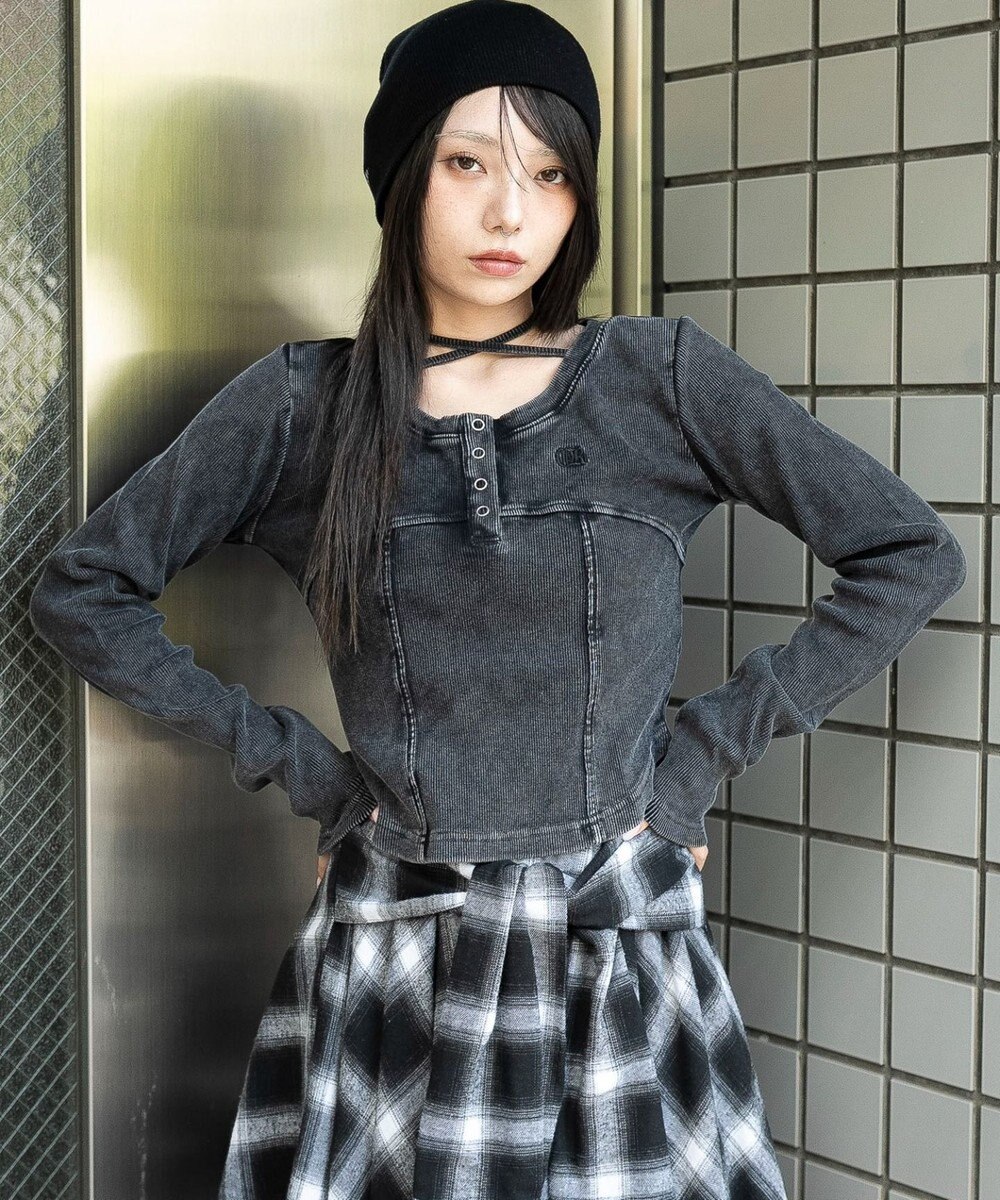 WEGO ヴィンテージウォッシュネックリボントップス 